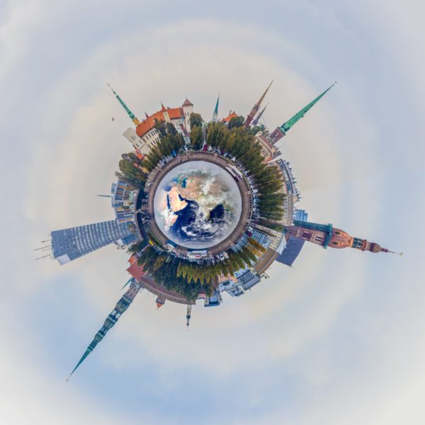 Riga old town skyline tiny planet