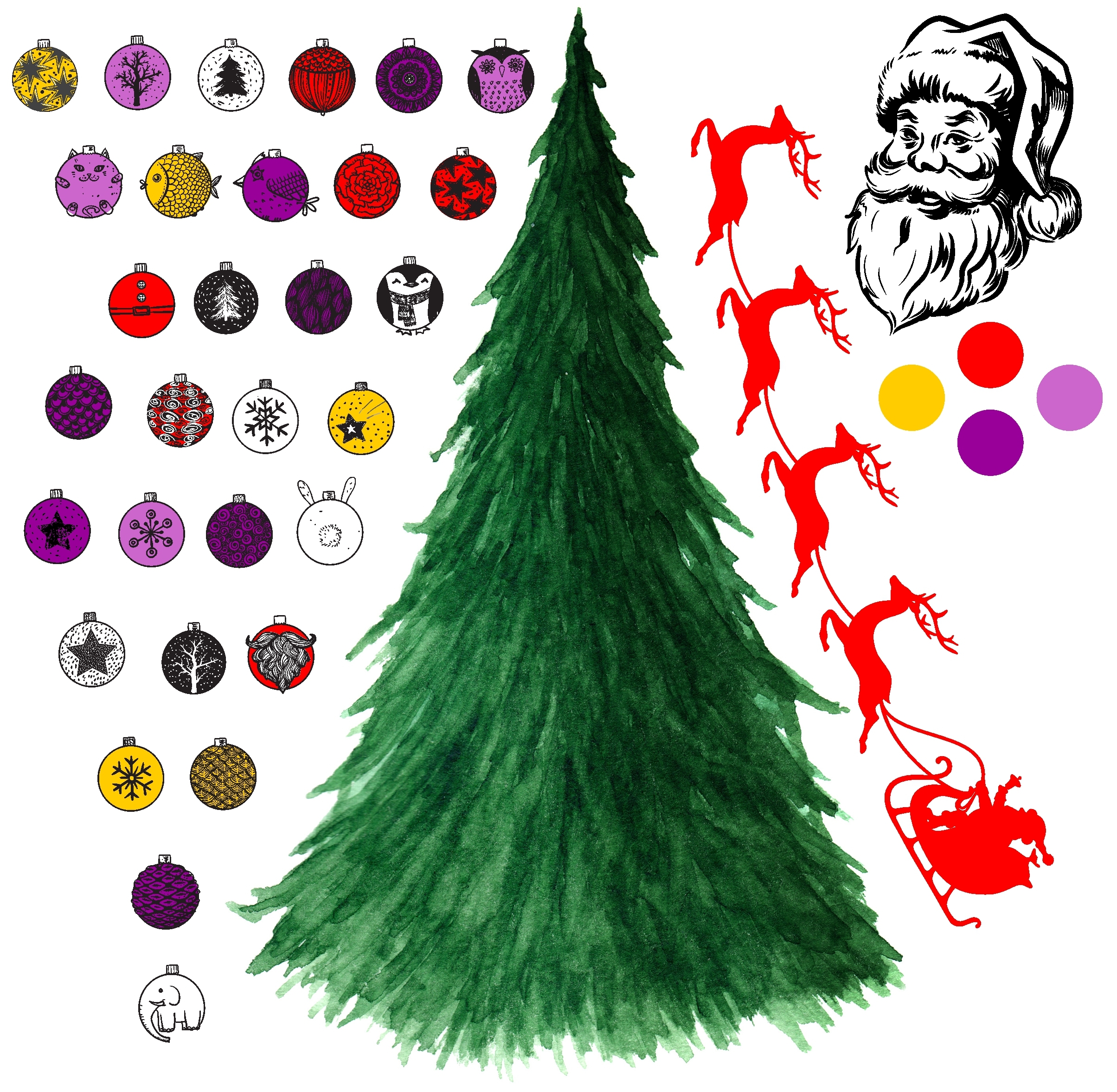 Red Reindeer & Christmas Tree Wall Sticker set