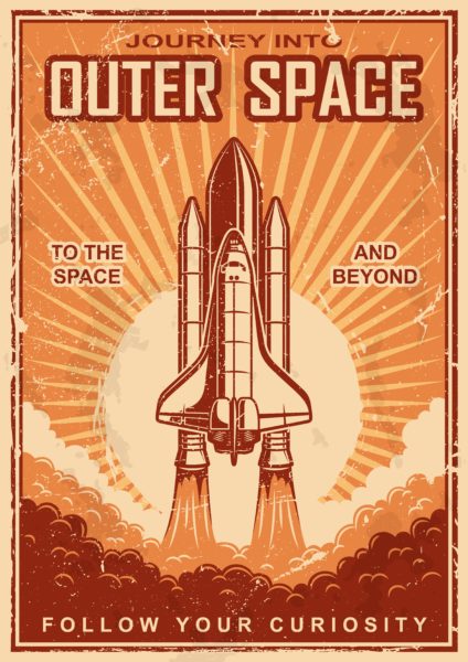 Outer space poster with shuttle
