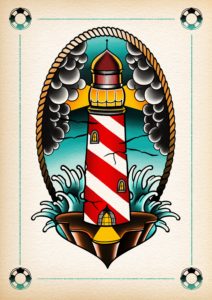 Lighthouse drawing with candy stripes