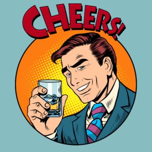 cheers - cartoon man holding a drink
