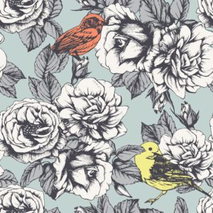 Birds and roses on a light grey background