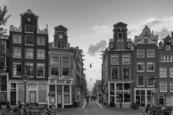 Beautiful sunset at one of nine little streets in Amsterdam, the