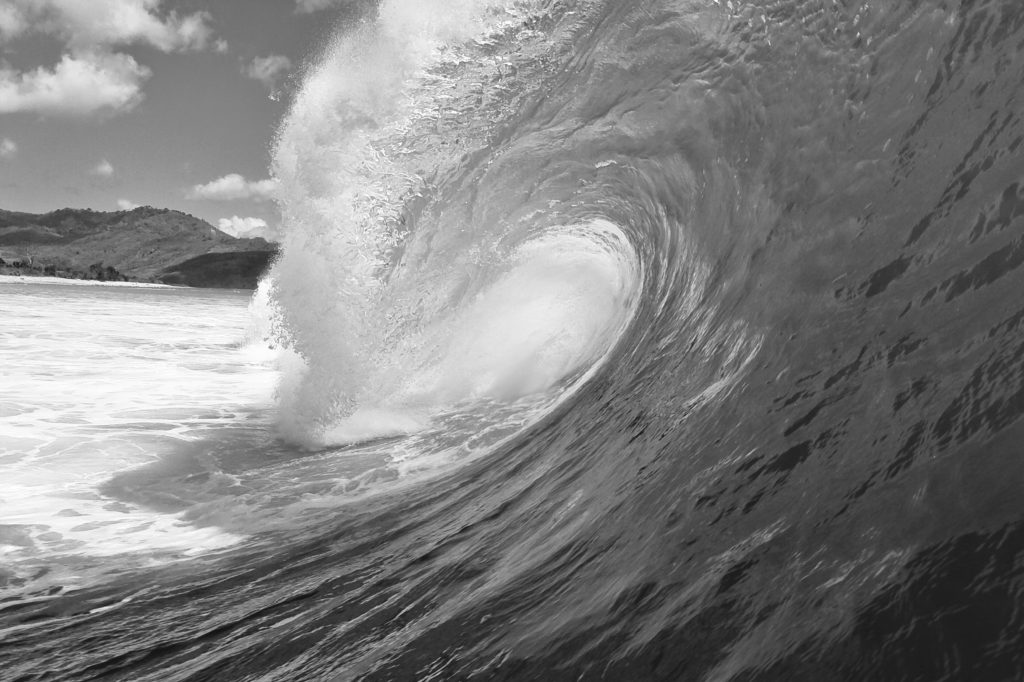 Surfing Barrel Wave in Black and White