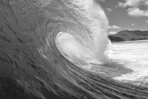 Surfing Barrel Wave in Black and White