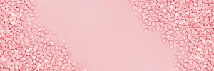 Trendy shining silver candy pink hearts background banner
