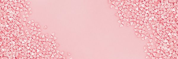 Trendy shining silver candy pink hearts background banner